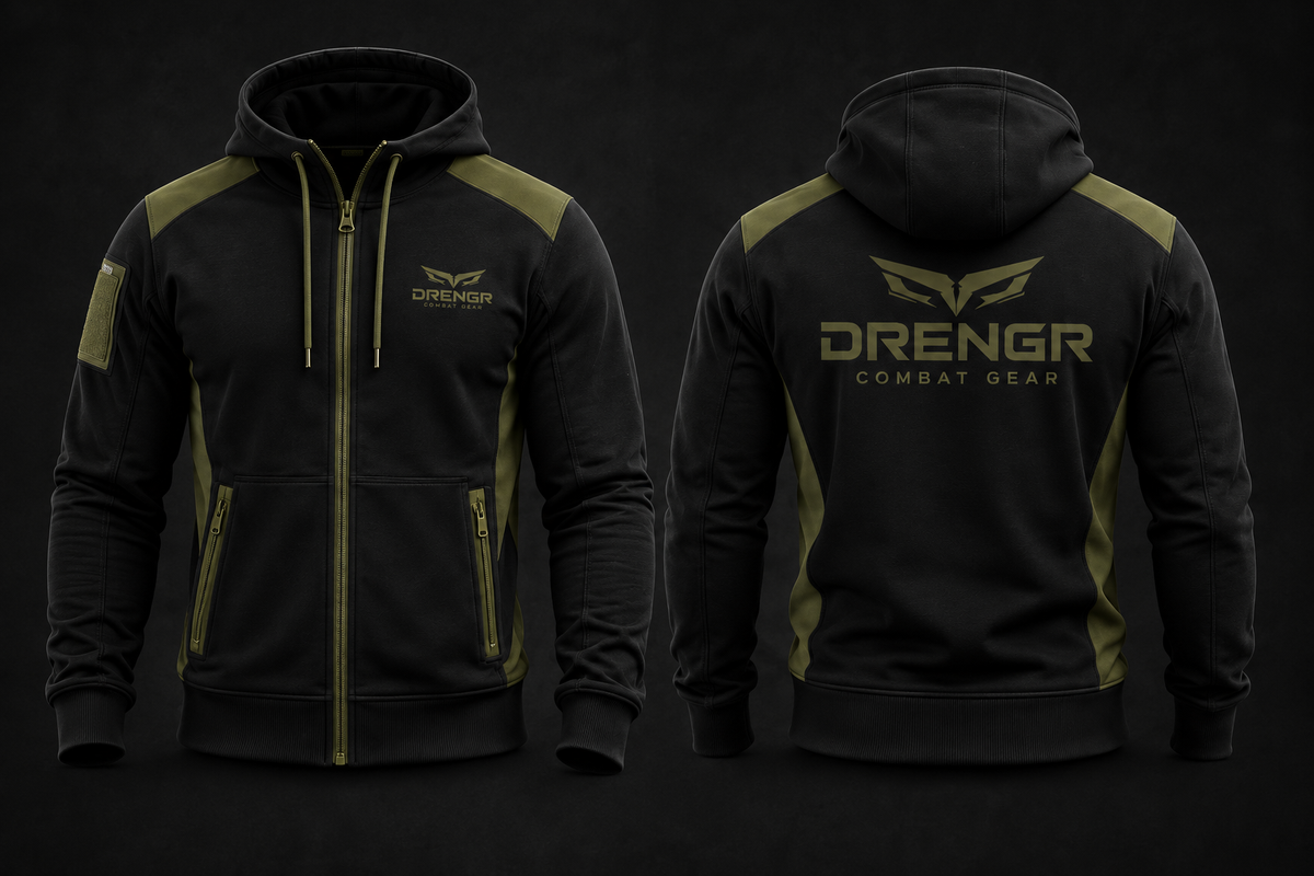 DRENGR Black Track Hoodie front and back